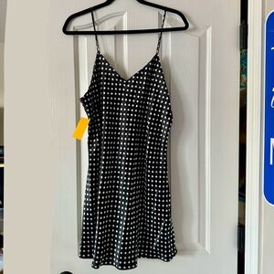 Vintage Y2K Lingerie Cacique Black & White Polka Dot Satin Silk Slip Dress